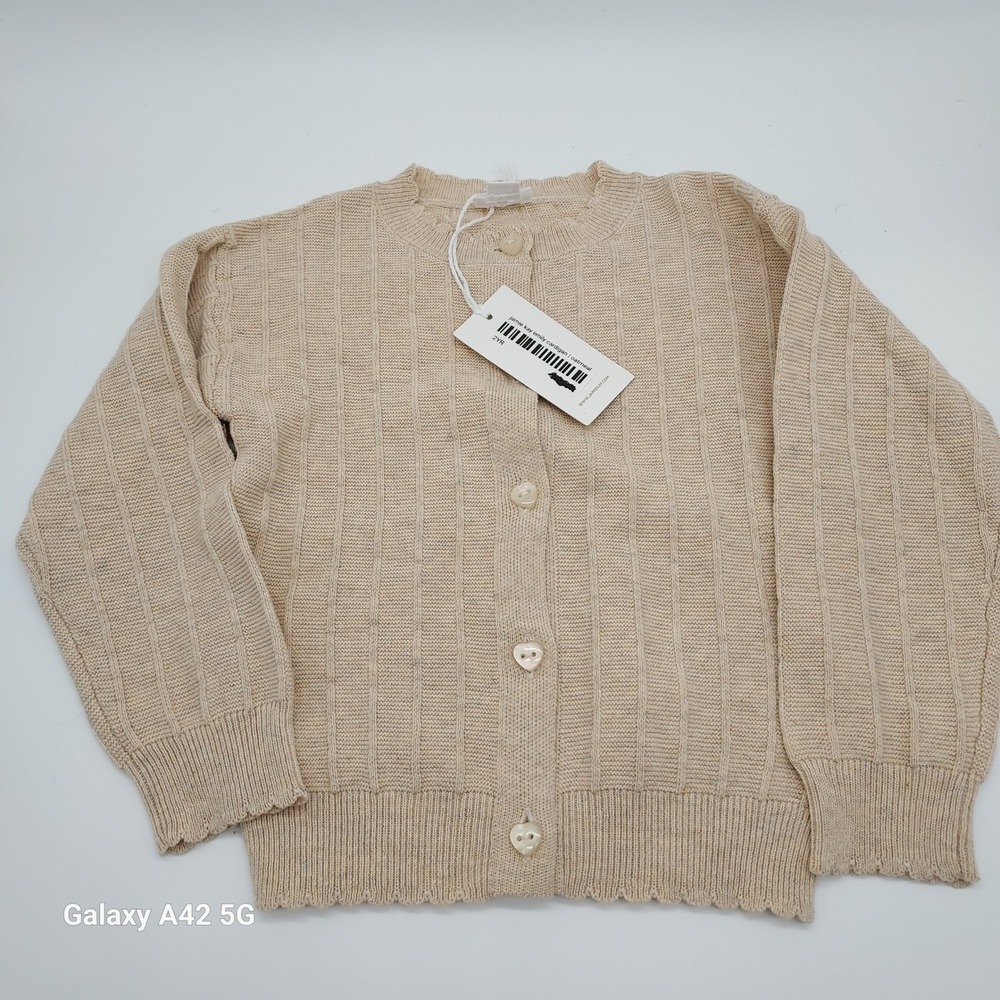 Jamie Kay Emily Cardigan Oatmeal Beige Knit Heart Button Scalloped Trim 2Y NWT